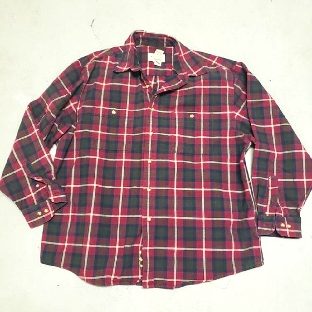 Eddie Bauer Sz XL flannel shirts men red green plaid warm heavy buttondown